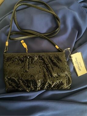 Whiting & Davis Black Sequin Crossbody Clutch